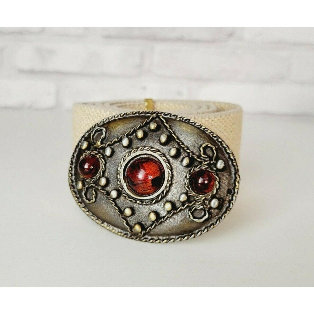 Italian brass and orange acrylic cabochon stretch belt natural beige‎ XL